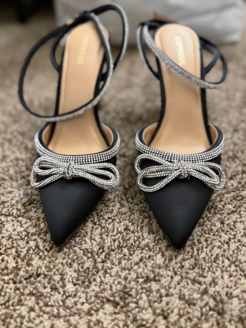 Express Embellished Black Pointed Toe Slingback Women's Heels